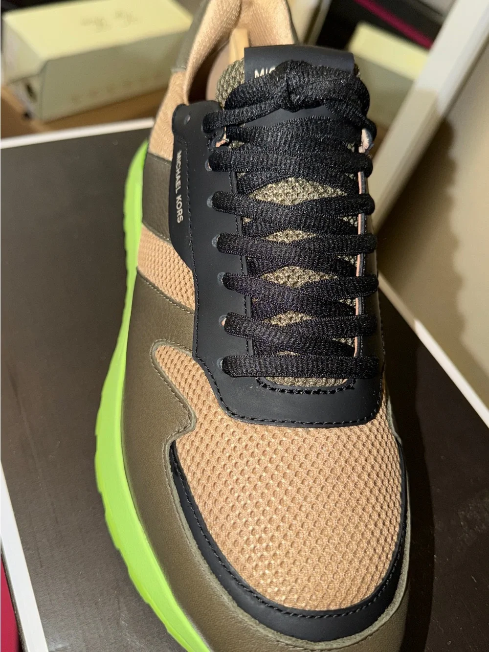 Michael Kors Men's Olive and Neon Green Lace-Up Sneakers